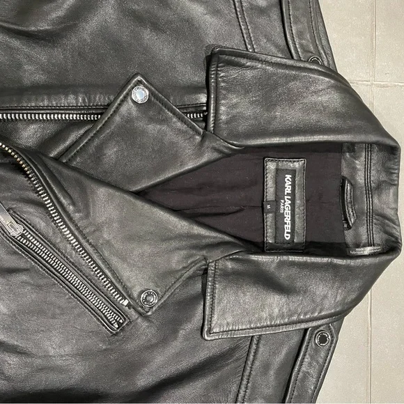 Karl Lagerfeld Leather BLK Motorcycle Jacket Sz: M Jackets & Coats